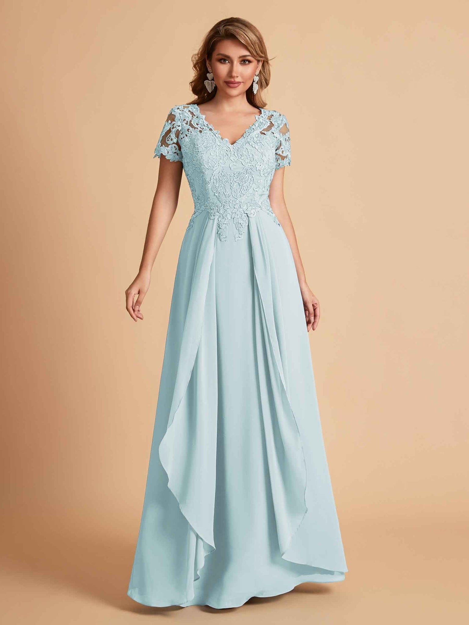 Chiffon Short Sleeves V-neck Lace Mother of the Brides Dresses UK