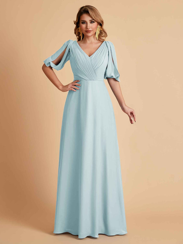 Elegant Chiffon Half Sleeves V-Neck Mother of the Brides Dresses UK Online