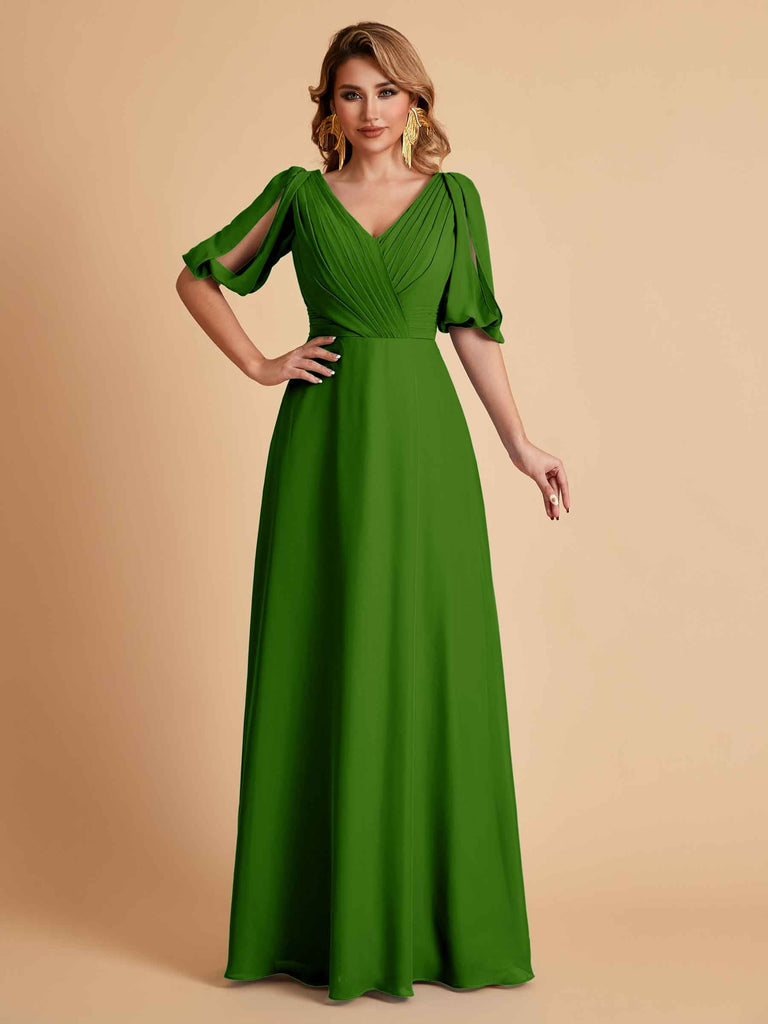 Elegant Chiffon Half Sleeves V-Neck Mother of the Brides Dresses UK Online