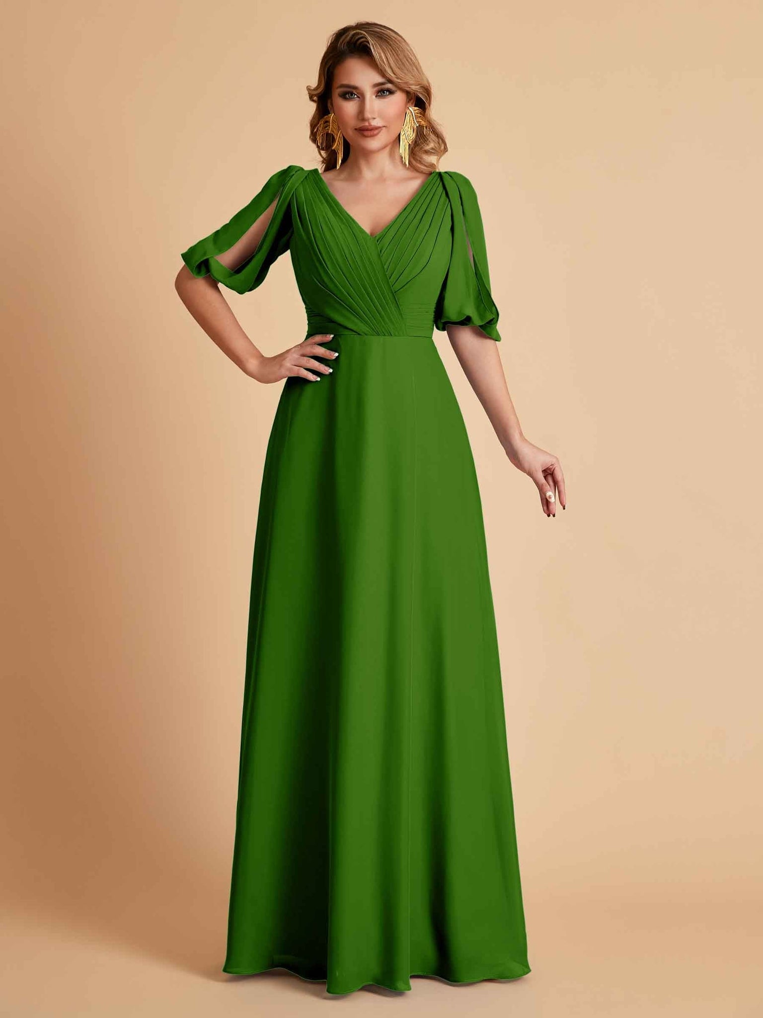 Elegant Chiffon Half Sleeves V-Neck Mother of the Brides Dresses UK Online
