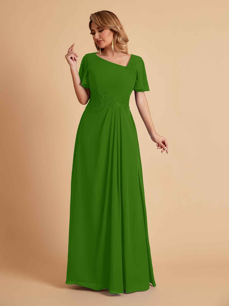 Elegant A-Line Chiffon Short Sleeves V-Neck Mother of the Brides Dresses Online