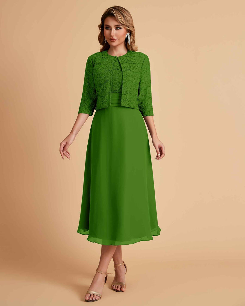 Elegant A-line Bateau Sleeveless Tea Length Short Mother of the Brides Dresses and Jacket