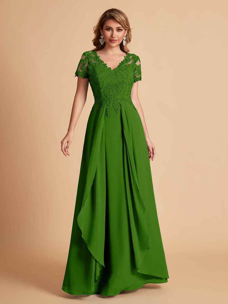 Chiffon Short Sleeves V-neck Lace Mother of the Brides Dresses UK