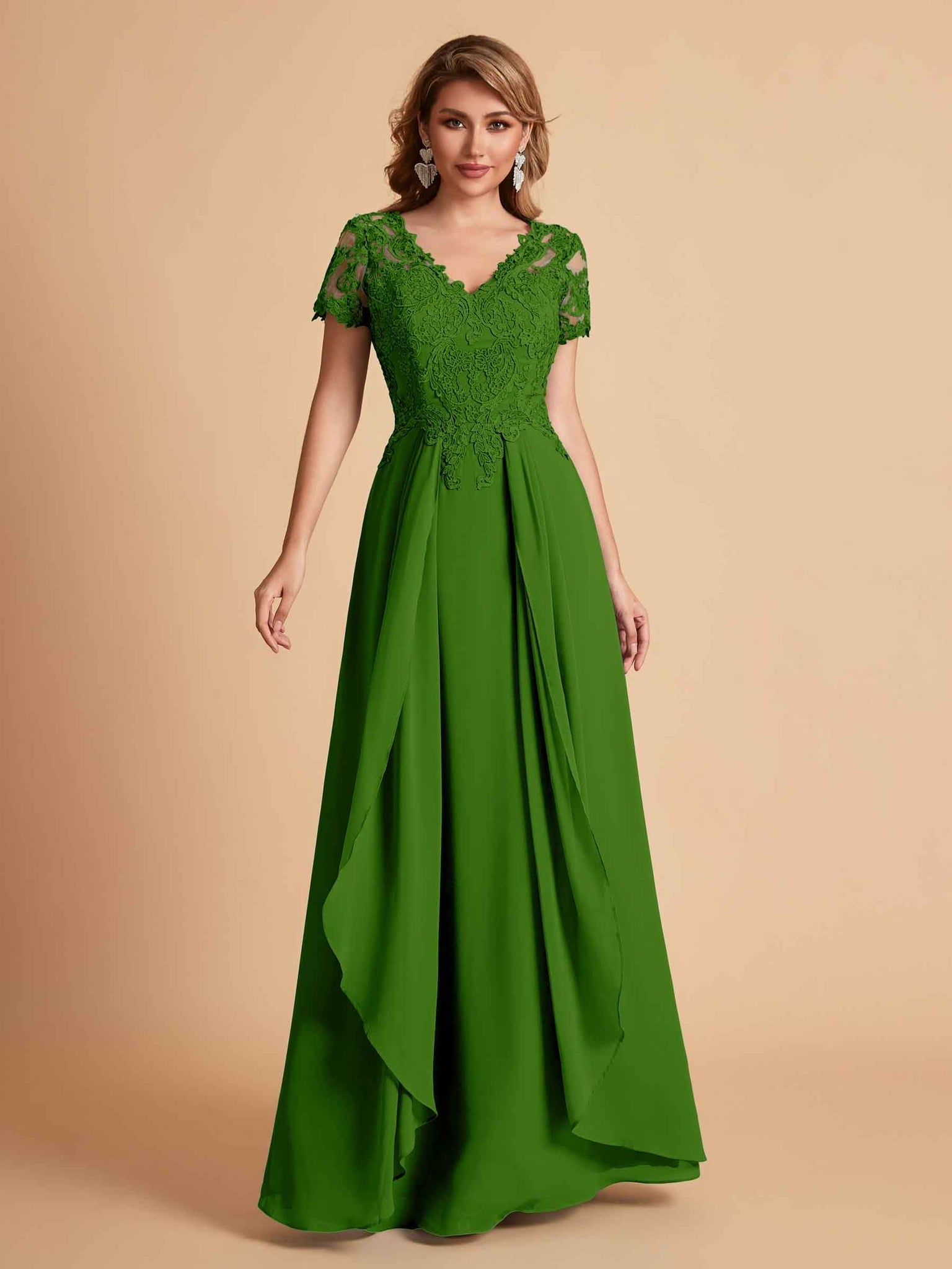 Chiffon Short Sleeves V-neck Lace Mother of the Brides Dresses UK
