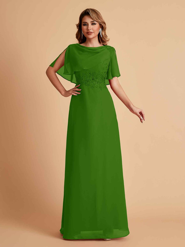 Elegant A-Line Chiffon Half Sleeves Cowl Neck Mother of the Brides Dresses Online UK