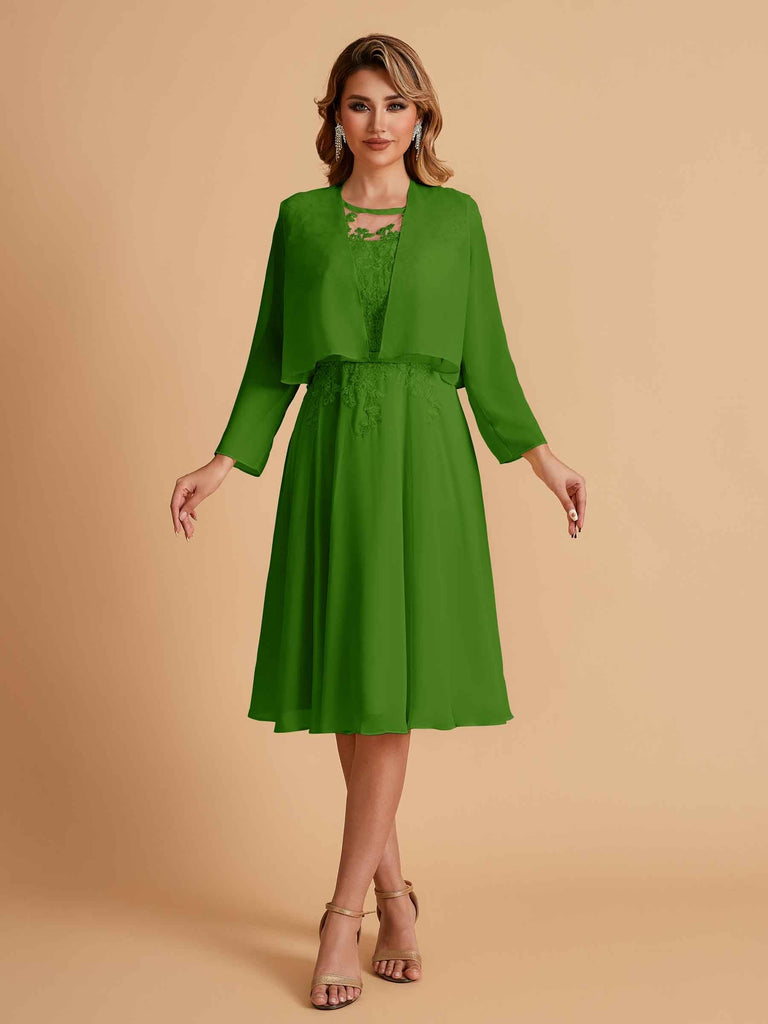 Elegant A-line Chiffon Jewel Lace Short Mother of the Brides Dresses Uk and Jacket