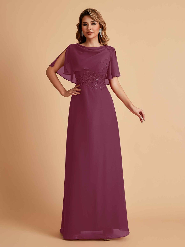 Elegant A-Line Chiffon Half Sleeves Cowl Neck Mother of the Brides Dresses Online UK