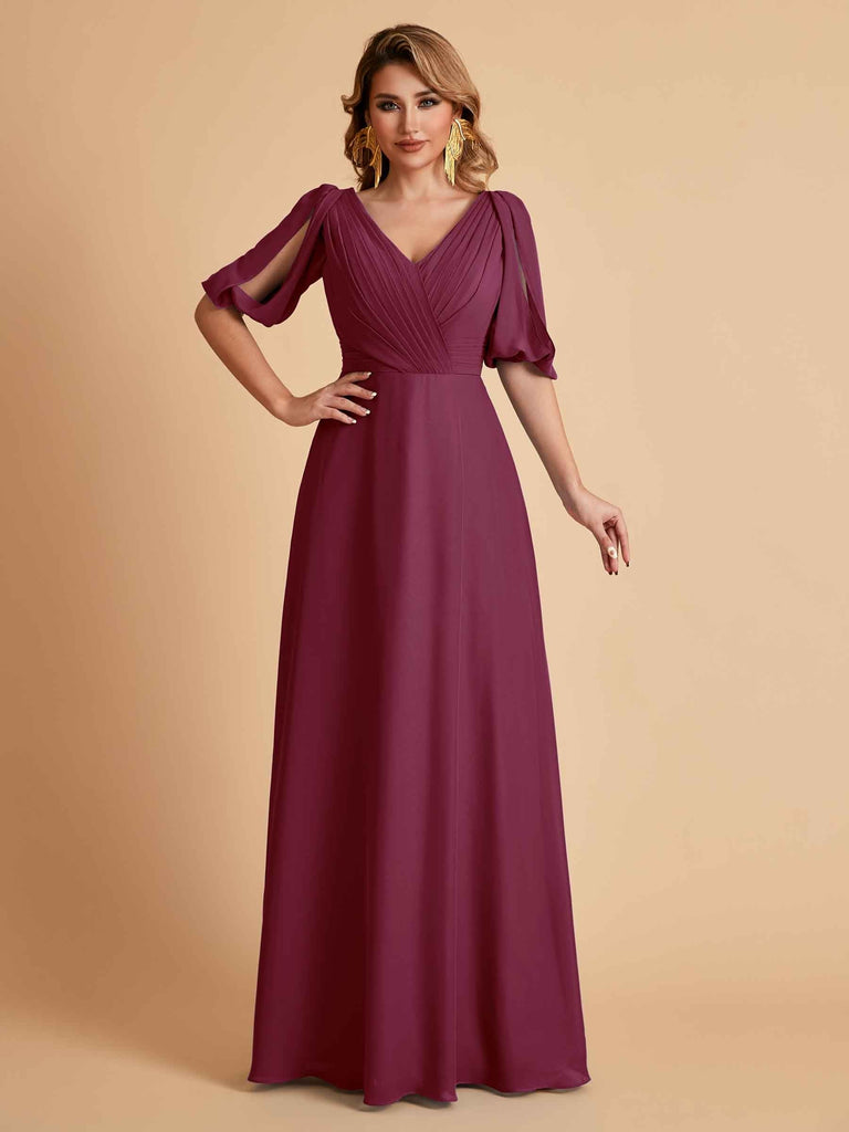 Elegant Chiffon Half Sleeves V-Neck Mother of the Brides Dresses UK Online