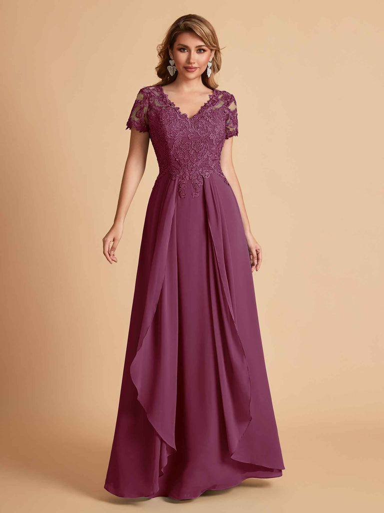 Chiffon Short Sleeves V-neck Lace Mother of the Brides Dresses UK