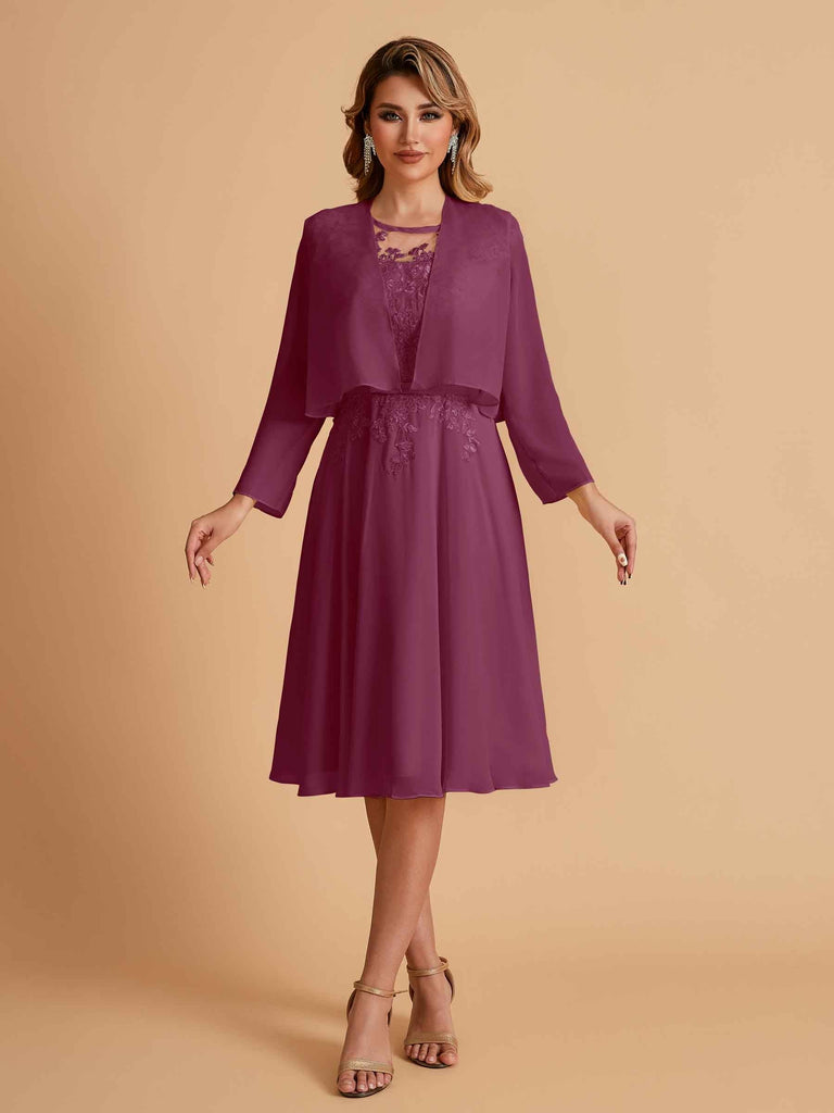 Elegant A-line Chiffon Jewel Lace Short Mother of the Brides Dresses Uk and Jacket