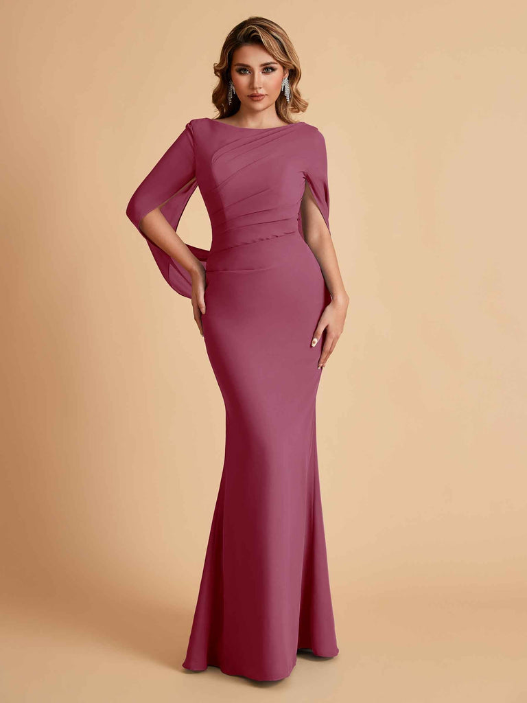 Elegant Mermaid Chiffon Half Sleeves Scoop Mother of the Brides Dresses Online