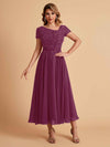 Elegant Chiffon Short Sleeves Short Midi Mother of the Brides Dresses UK Online