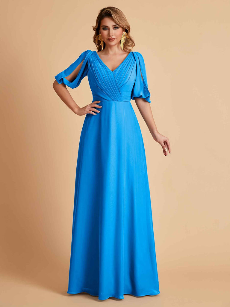 Elegant Chiffon Half Sleeves V-Neck Mother of the Brides Dresses UK Online
