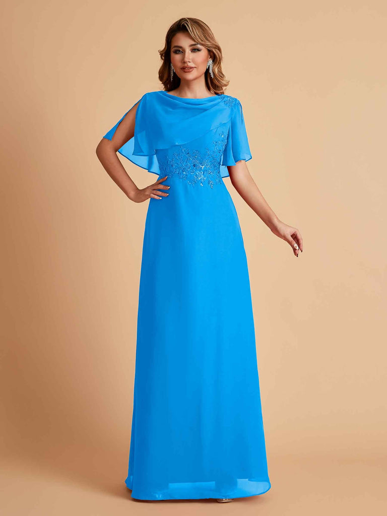 Elegant A-Line Chiffon Half Sleeves Cowl Neck Mother of the Brides Dresses Online UK