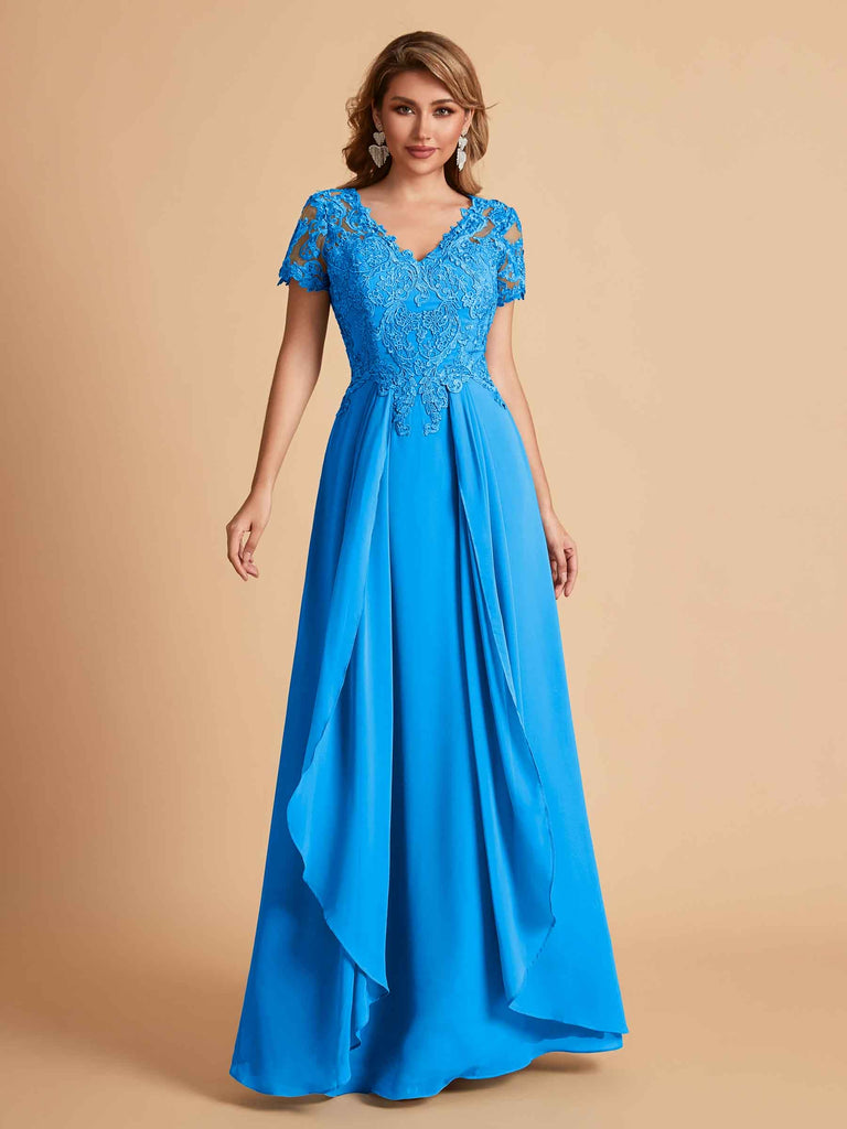 Chiffon Short Sleeves V-neck Lace Mother of the Brides Dresses UK