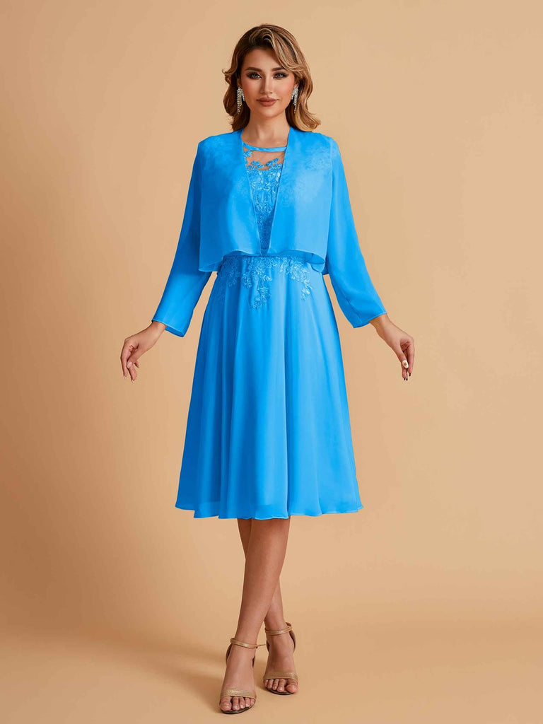 Elegant A-line Chiffon Jewel Lace Short Mother of the Brides Dresses Uk and Jacket