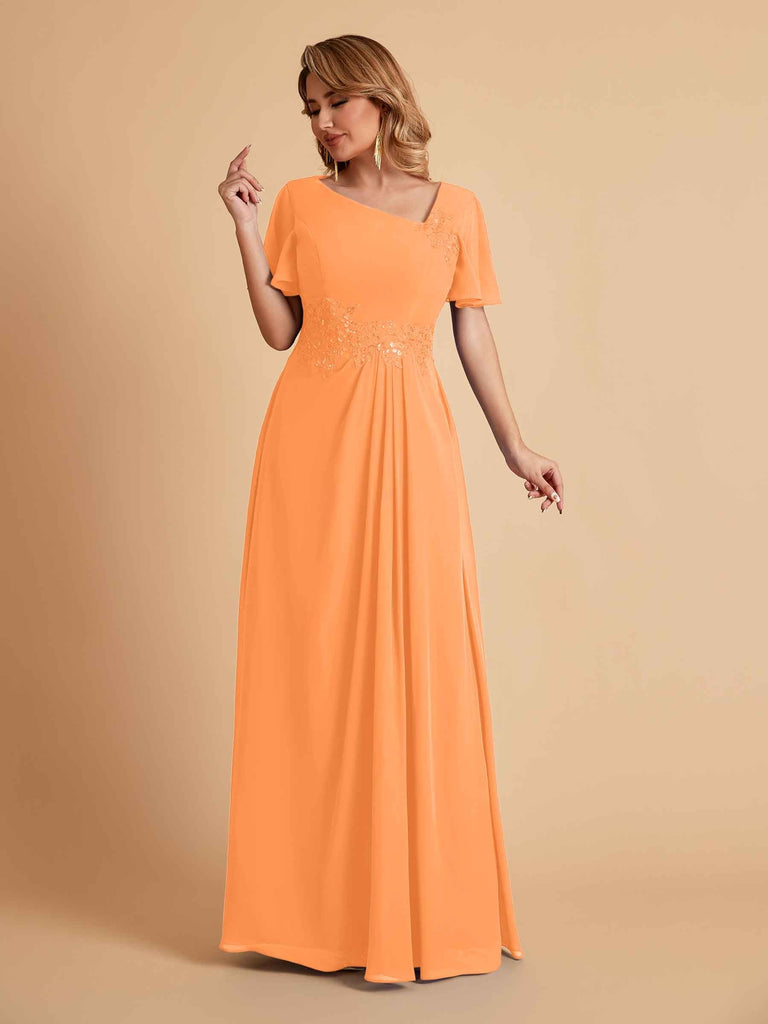 Elegant A-Line Chiffon Short Sleeves V-Neck Mother of the Brides Dresses Online