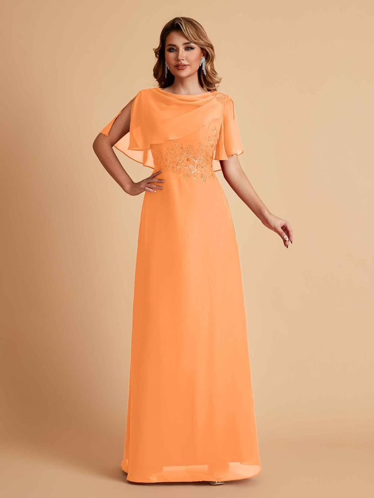 Elegant A-Line Chiffon Half Sleeves Cowl Neck Mother of the Brides Dresses Online UK
