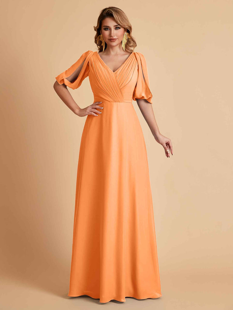 Elegant Chiffon Half Sleeves V-Neck Mother of the Brides Dresses UK Online