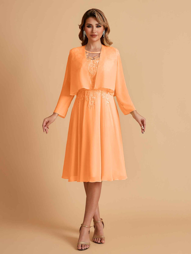 Elegant A-line Chiffon Jewel Lace Short Mother of the Brides Dresses Uk and Jacket