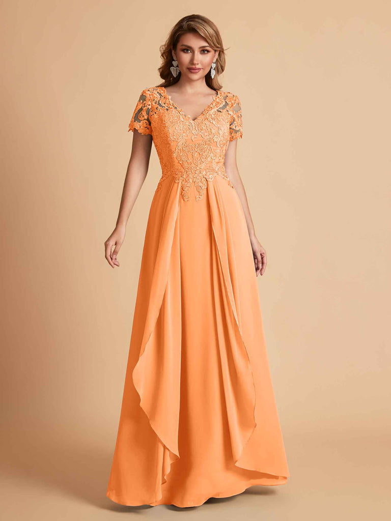 Chiffon Short Sleeves V-neck Lace Mother of the Brides Dresses UK