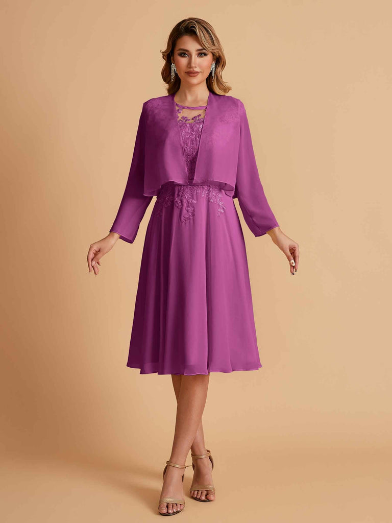 Elegant A-line Chiffon Jewel Lace Short Mother of the Brides Dresses Uk and Jacket
