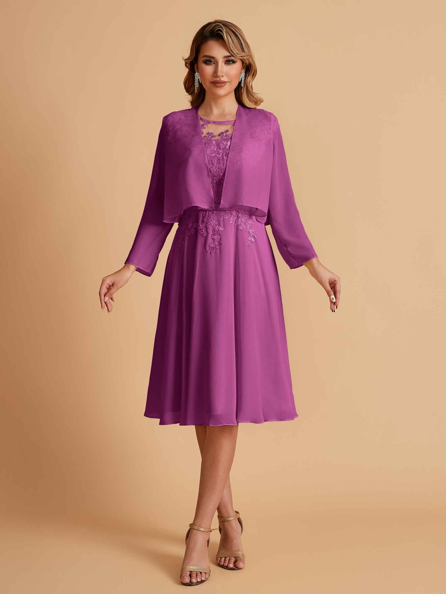 Elegant A-line Chiffon Jewel Lace Short Mother of the Brides Dresses Uk and Jacket