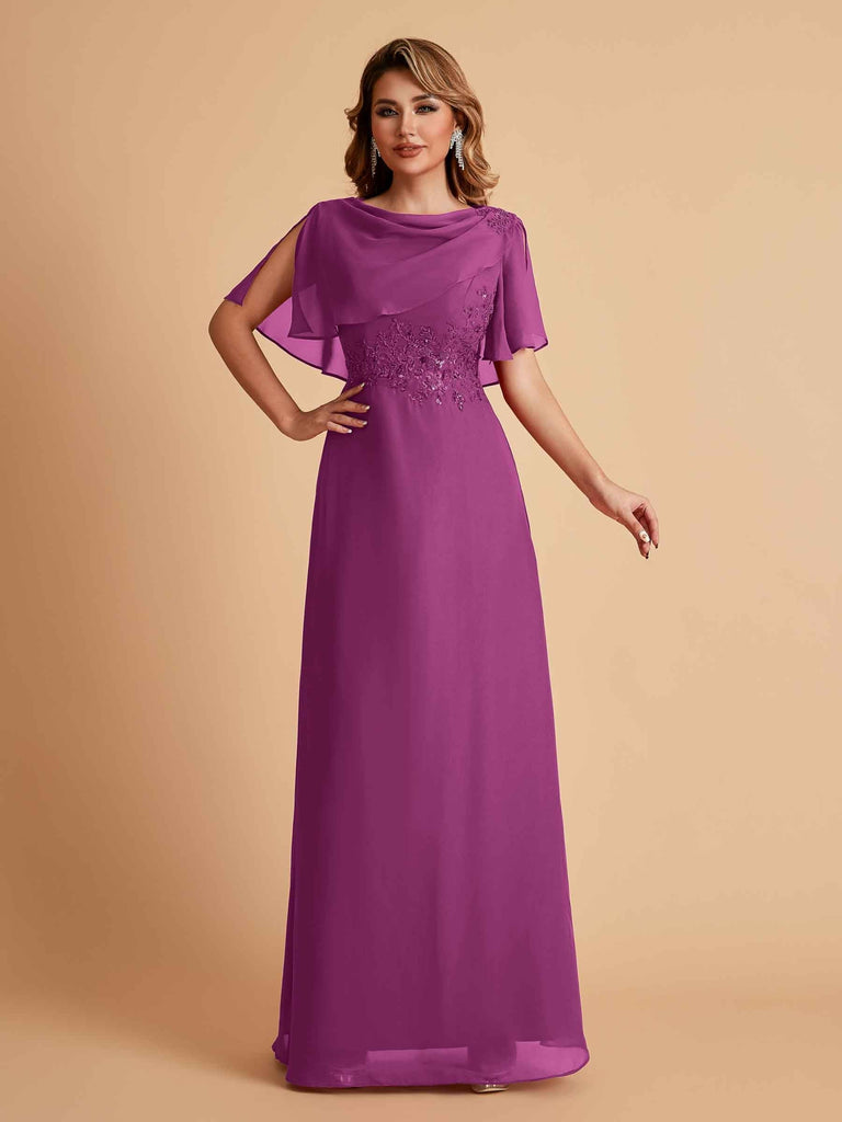 Elegant A-Line Chiffon Half Sleeves Cowl Neck Mother of the Brides Dresses Online UK