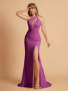 Sexy Mermaid One Shoulder Key Hole Long Bridesmaid Dresses Uk Slit