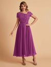 Elegant Chiffon Short Sleeves Short Midi Mother of the Brides Dresses UK Online