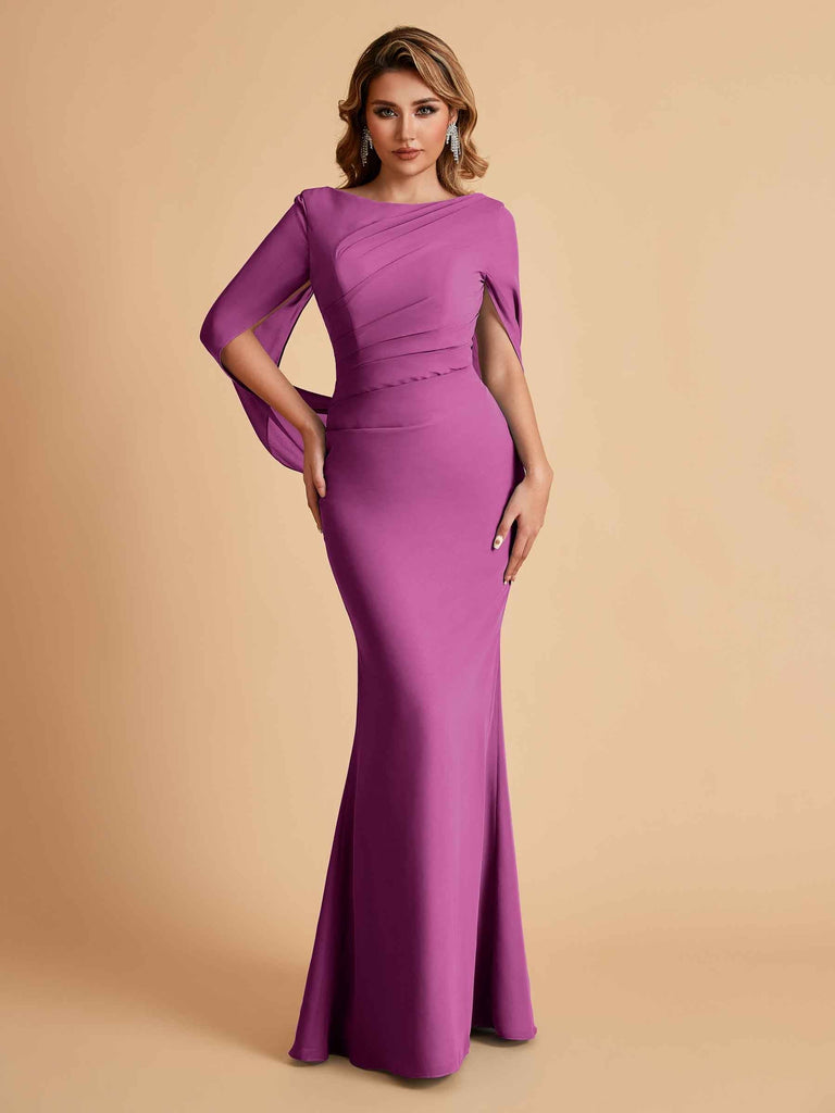 Elegant Mermaid Chiffon Half Sleeves Scoop Mother of the Brides Dresses Online