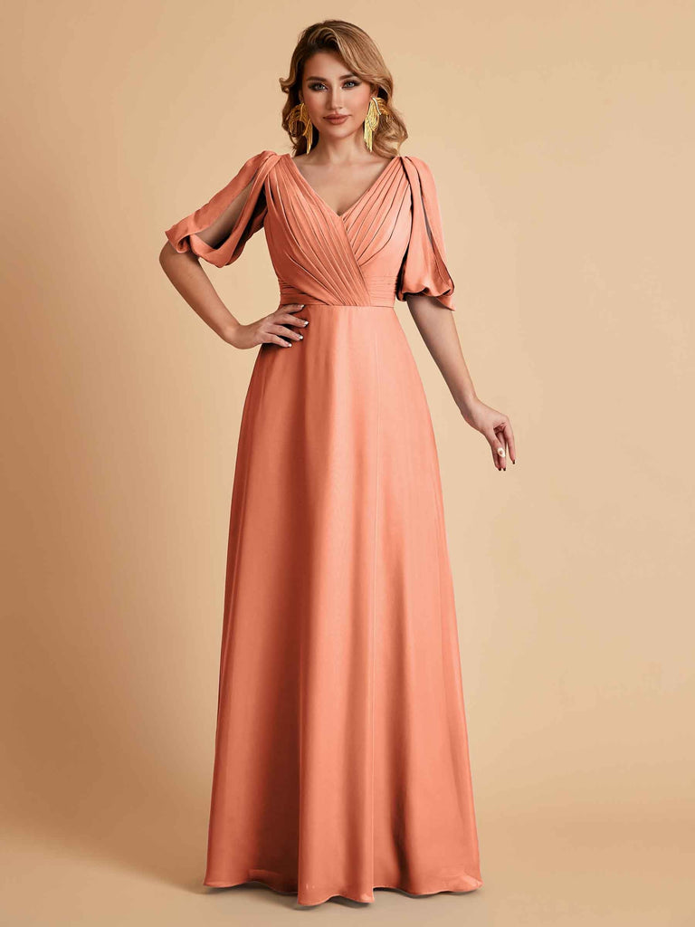 Elegant Chiffon Half Sleeves V-Neck Mother of the Brides Dresses UK Online