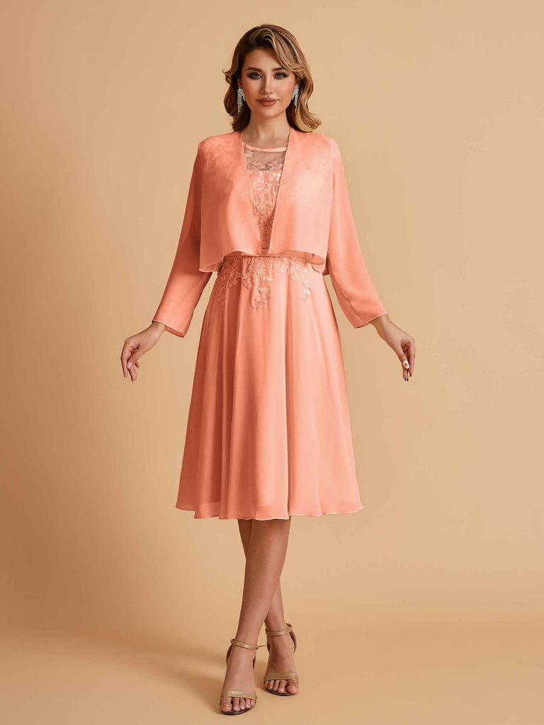 Elegant A-line Chiffon Jewel Lace Short Mother of the Brides Dresses Uk and Jacket