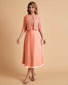 Elegant A-line Bateau Sleeveless Tea Length Short Mother of the Brides Dresses and Jacket