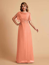 Elegant A-Line Chiffon Half Sleeves Cowl Neck Mother of the Brides Dresses Online UK