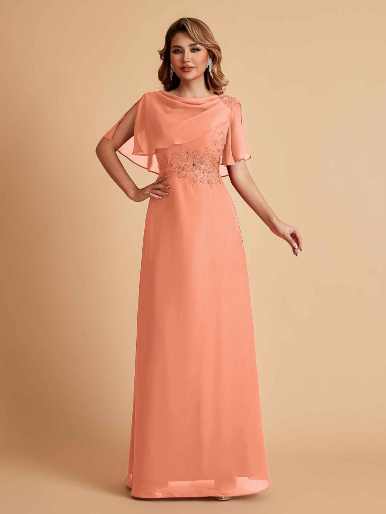 Elegant A-Line Chiffon Half Sleeves Cowl Neck Mother of the Brides Dresses Online UK
