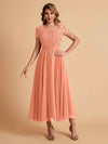 Elegant Chiffon Short Sleeves Short Midi Mother of the Brides Dresses UK Online
