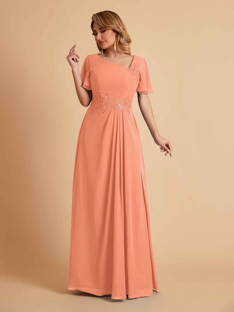 Elegant A-Line Chiffon Short Sleeves V-Neck Mother of the Brides Dresses Online