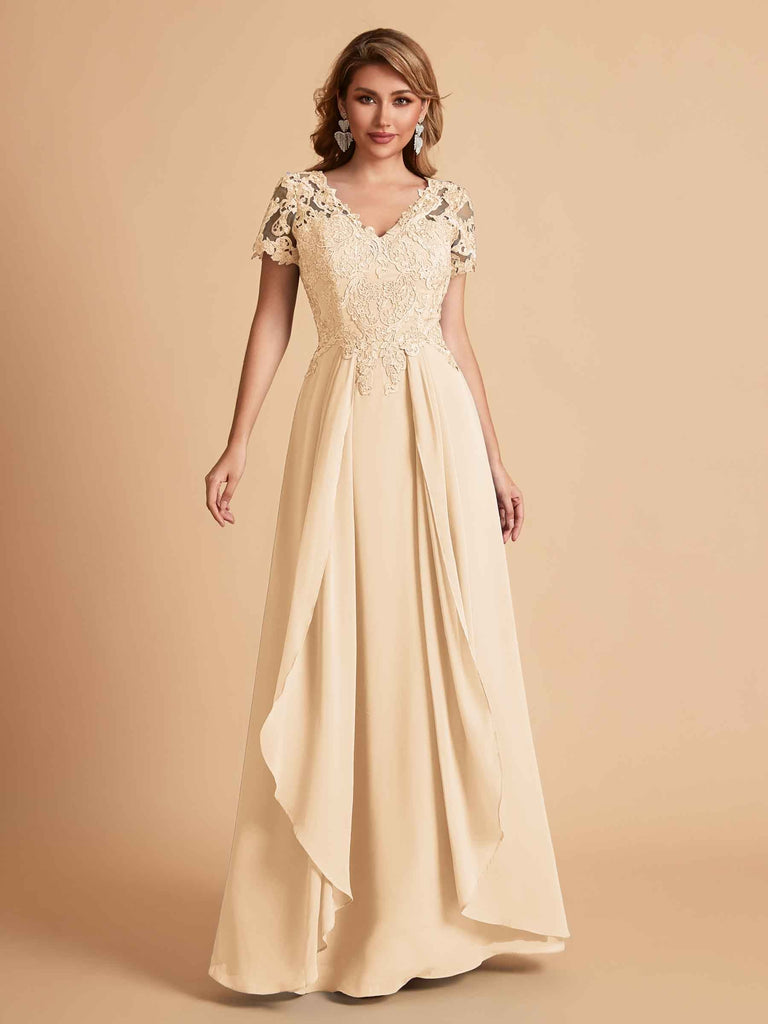 Chiffon Short Sleeves V-neck Lace Mother of the Brides Dresses UK