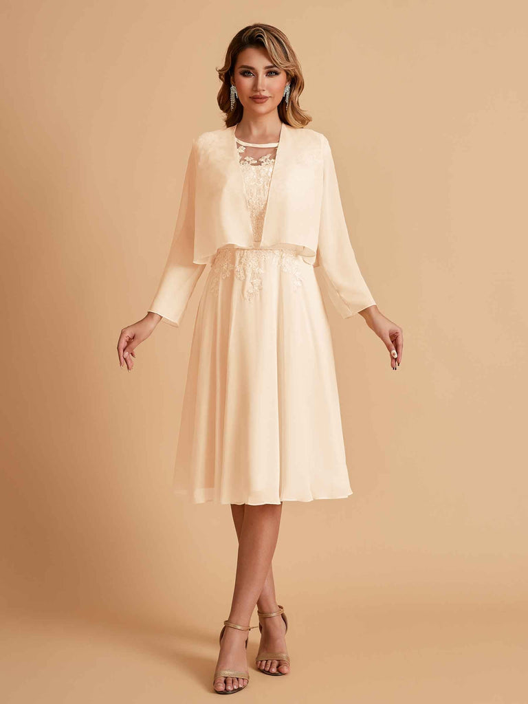 Elegant A-line Chiffon Jewel Lace Short Mother of the Brides Dresses Uk and Jacket