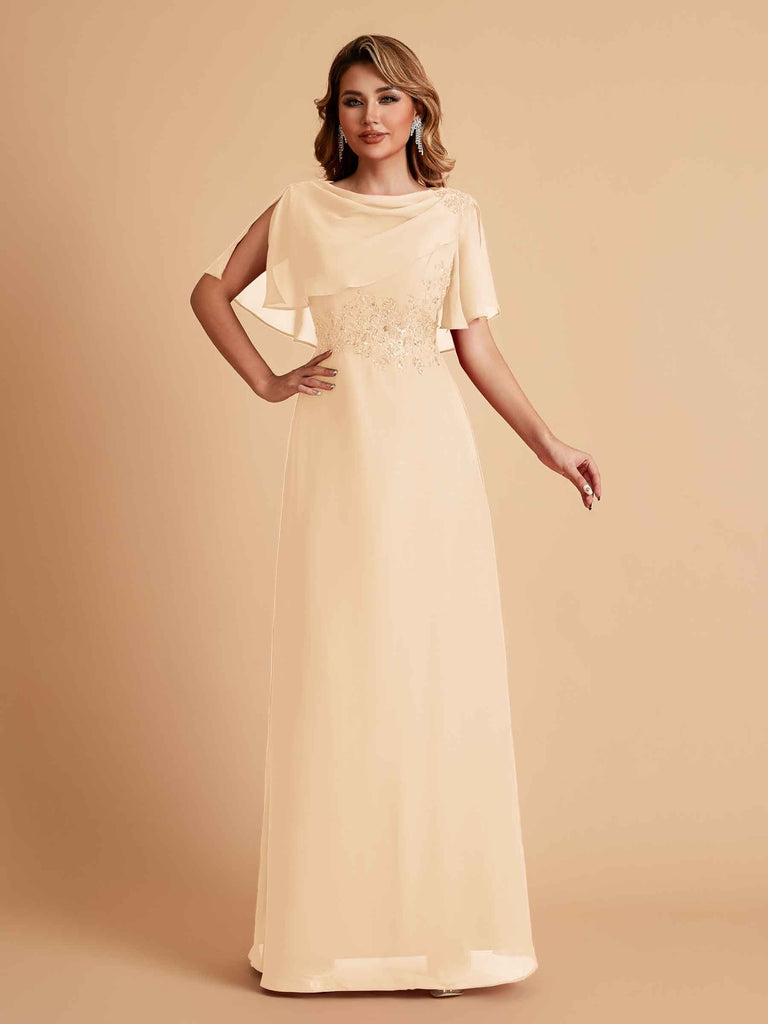 Elegant A-Line Chiffon Half Sleeves Cowl Neck Mother of the Brides Dresses Online UK