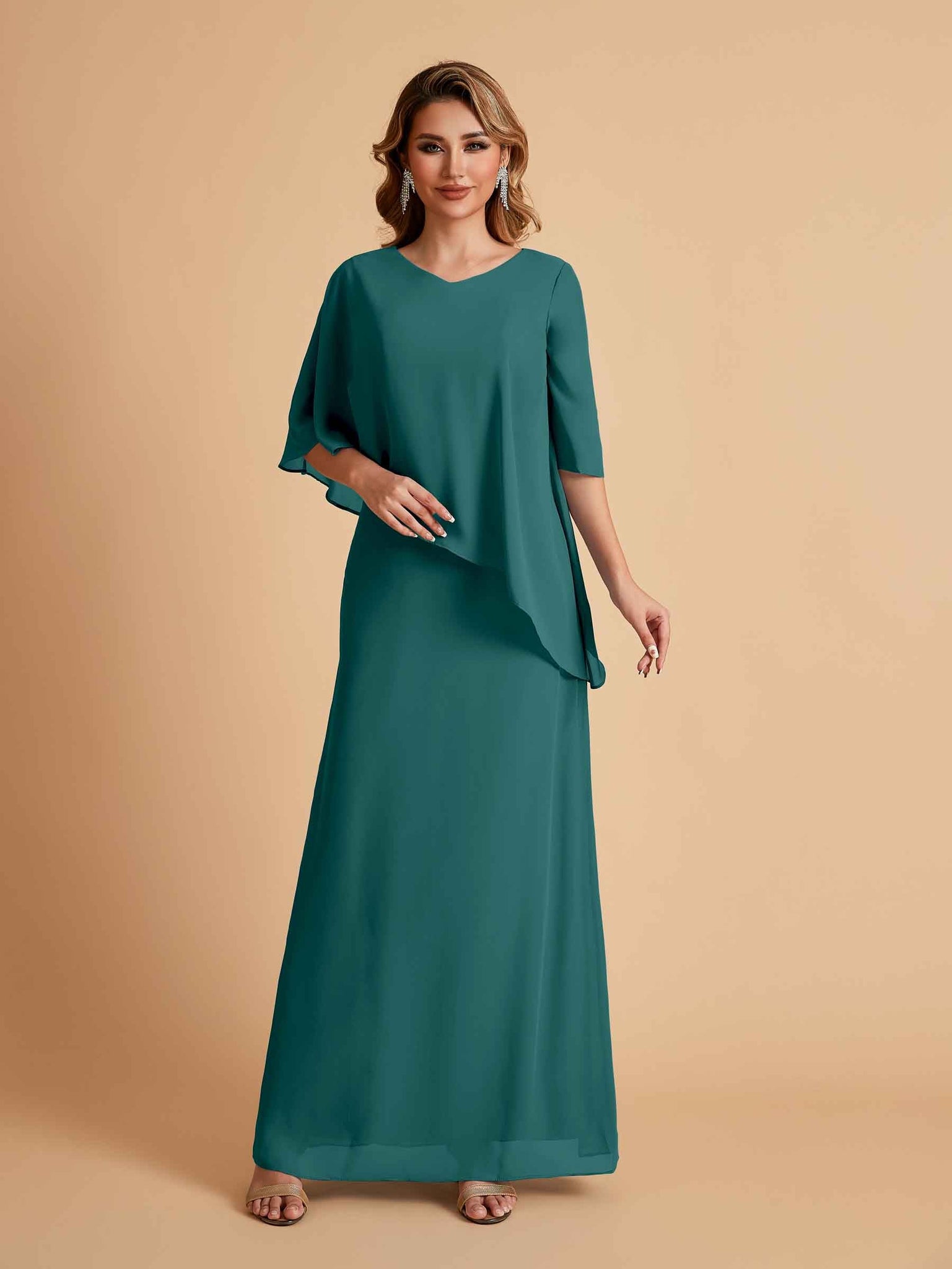 Elegant A-line Chiffon V-neck Mother of the Brides Dresses and Jacket
