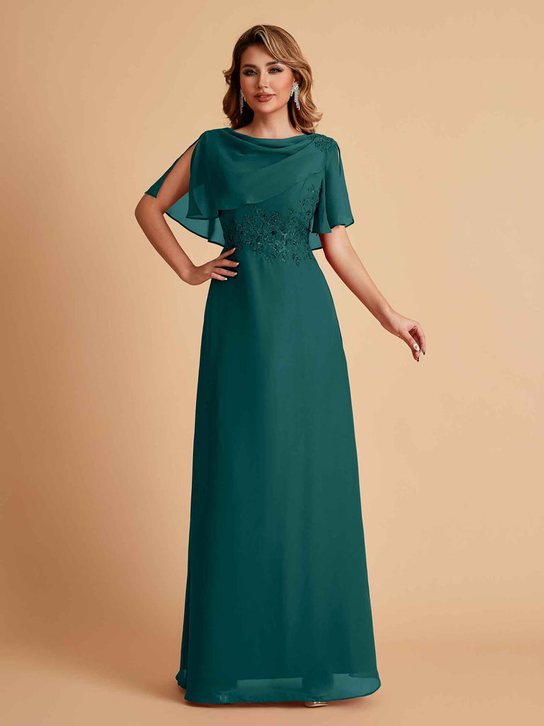 Elegant A-Line Chiffon Half Sleeves Cowl Neck Mother of the Brides Dresses Online UK