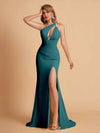 Sexy Mermaid One Shoulder Key Hole Long Bridesmaid Dresses Uk Slit