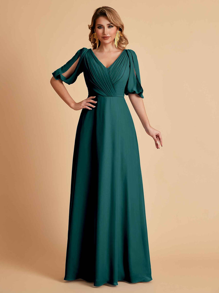 Elegant Chiffon Half Sleeves V-Neck Mother of the Brides Dresses UK Online