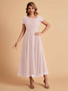 Elegant Chiffon Short Sleeves Short Midi Mother of the Brides Dresses UK Online