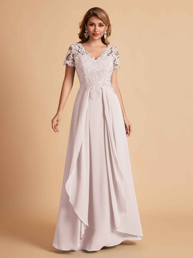 Chiffon Short Sleeves V-neck Lace Mother of the Brides Dresses UK