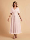 Elegant A-line Short Sleeves Tulle Lace V-neck Maxi Mother of the Brides Dresses Online UK