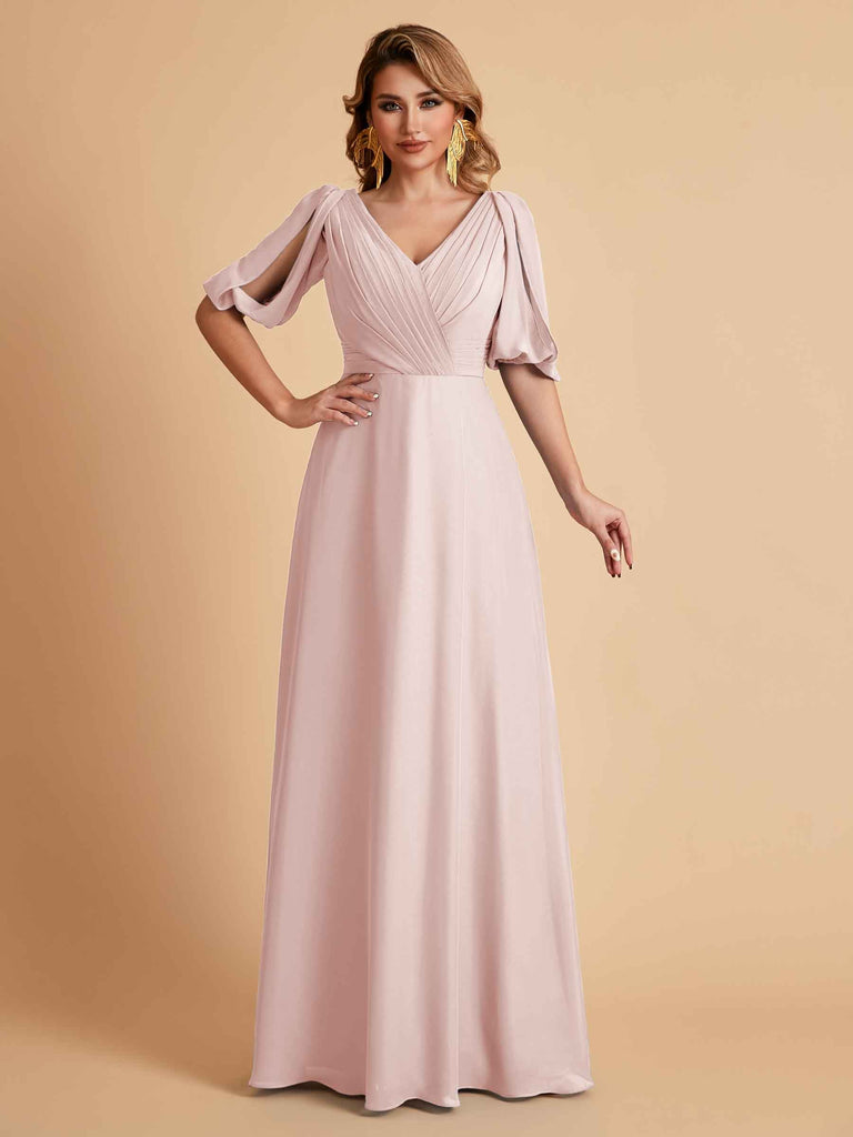Elegant Chiffon Half Sleeves V-Neck Mother of the Brides Dresses UK Online