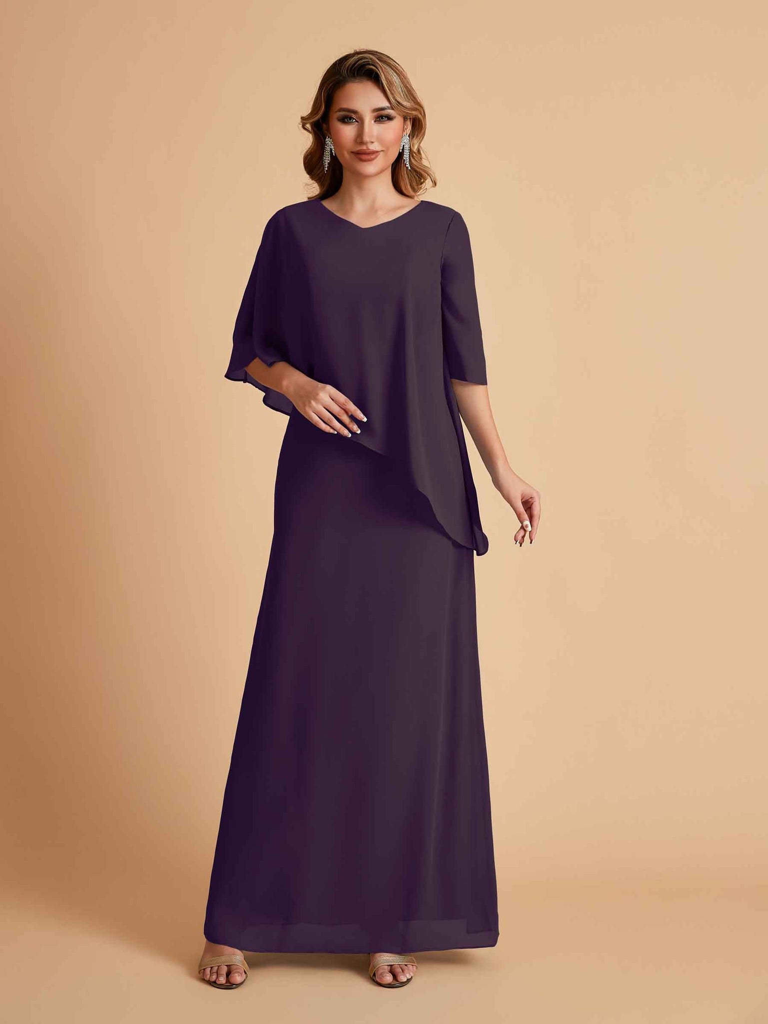 Elegant A-line Chiffon V-neck Mother of the Brides Dresses and Jacket